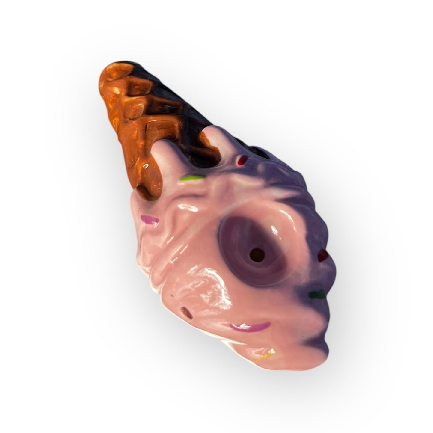 Pipa de Cerámica en Forma de Helado – Diseño Rosa con Topping de Chispas