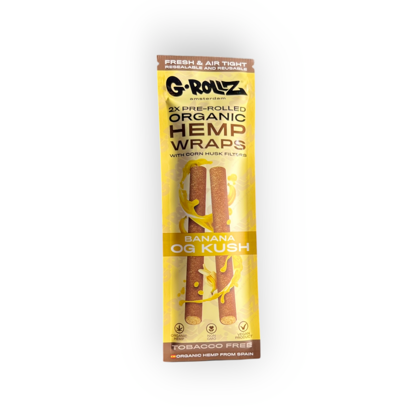 G-Rollz Organic Hemp Wraps Banana OG Kush - Conos Pre-enrollados de Cáñamo Orgánico con Filtros de Maíz
