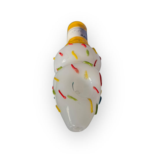 Pipa de Cristal Helado Soft con Chispas – Diseño Blanco con Boquilla Amarilla